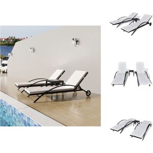 vidaXL Ligstoel - Ligstoelen - Ligstoelset - Ligstoelenset - Ligbedden met tafel poly rattan zwart