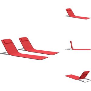 vidaXL Strandstoelenset - Opvouwbare strandmatten - Rood - 160 x 53 x 47 cm - Hoofdsteun en opbergvak - Ligbed