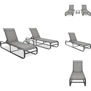 vidaXL Ligstoelset - Grijs - 2x Ligstoel 1x Theetafel - Textileen/Aluminium - Verstelbare rugleuning - Ligbed