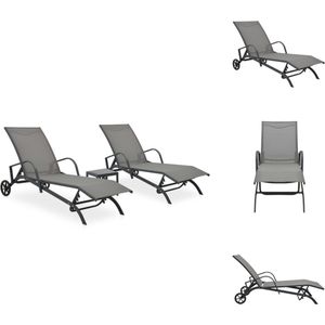 vidaXL Ligstoelen Lounge Set - Grijs - 178x60x37 cm - Verstelbare Rugleuning - Textileen en Staal - Ligbed