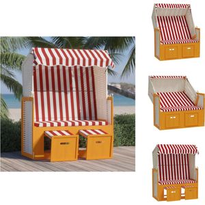 vidaXL Strandstoel - Comfortabele lounger - Poly rattan - Verstelbare rugleuning - Uitschuifbare voetensteun - Luifel - Rood en wit - 115x55x133/151/156cm - Ligbed