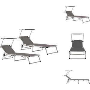 vidaXL Loungebed - grijs - 186 x 58 x (75 - 105) - verstelbare rugleuning - inklapbaar - Ligbed