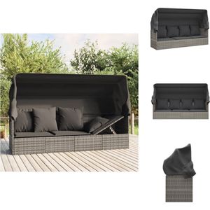 vidaXL Loungebed - Loungebedden - Loungebed Met Kussens - Tuinbed - Loungebed met luifel en kussens poly rattan grijs