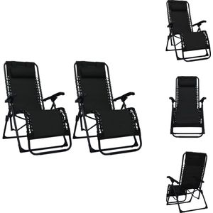 vidaXL terrasstoel Verstelbaar - Set van 2 - Textileen - Zwart - 61x88x107.5cm - Ligbed