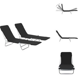 vidaXL Strandstoel Set - zwart - 56 x 182 x 24.5 cm - verstelbare rugleuning - Ligbed
