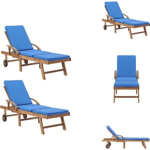vidaXL Ligbed - Ligbedden - Lig Bed - Lig Bedden - Ligbedden met kussens 2 st massief teakhout blauw
