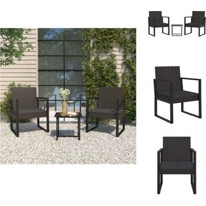 3-tlg. Garten-Lounge-Set mit Kissen Schwarz Poly Rattan - Gartensessel - Loungesessel - Gartenmöbel - Balkonmöbel - Esstisch