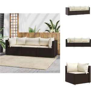 vidaXL Loungeset - Loungesets - Tuinsets - Rattan Loungeset - 3-delige Loungeset met kussens poly rattan bruin