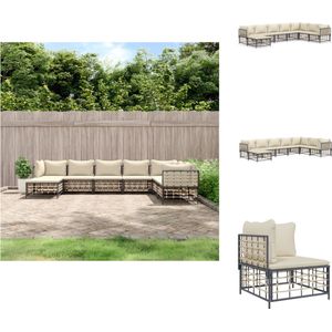 vidaXL Loungeset - Antraciet - Hoekbank 72x72x66cm - Middenbank 72x70x66cm - Voetenbankje 70x70x34cm - Beige kussens - Loungebank