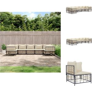 vidaXL Loungeset Poly Rattan - Antraciet - Hoekbank 72x72x66cm - Middenbank 72x70x66cm - Kussen Beige - Loungebank