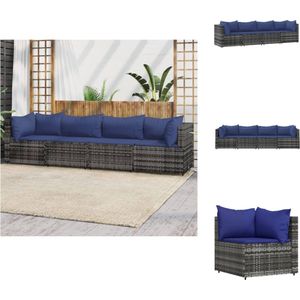 vidaXL Loungeset - Trendy - Hoekbank en Middenbank - 63x63x57.5cm - Grijs - Donkerblauwe kussens - Loungebank