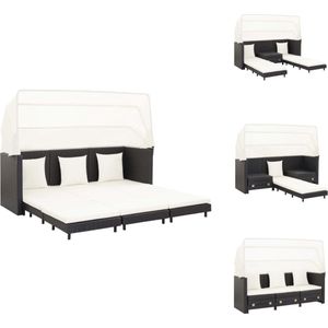 Ausziehbares 3-Sitzer-Schlafsofa mit Dach Poly Rattan Schwarz - Gartenschlafcouch - Poly Rattan - Schlafsofa - Outdoor Möbel - Gartenmöbel