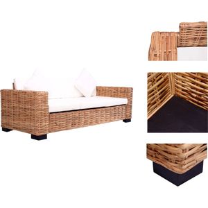vidaXL Rattan Garden Sofa Set - 195x80x67 cm - Cream White Cushions - Loungebank