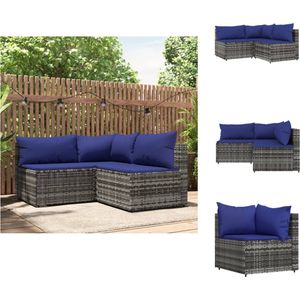 vidaXL Loungeset Toscane - Hoekbank 63x63x57.5cm - Middenbank 63x63x57.5cm - Grijs - Donkerblauwe kussens - Loungebank