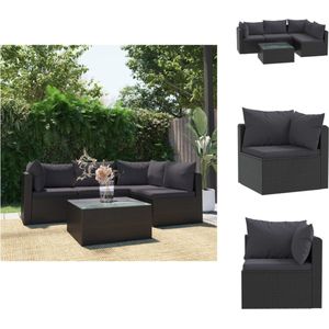 5-tlg. Garten-Lounge-Set mit Auflagen Poly Rattan Schwarz - Gartenmöbel - Loungesessel - Rattan Möbel - Outdoor Furniture - Sitzgruppe