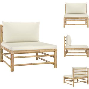 Garten-Mittelsofa mit Kissen Cremeweiß Bambus - Gartensofa - Bamboosofa - Lounge Möbel - Gartenmöbeln - Esszimmergarnitur
