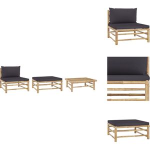 vidaXL Tuinset - Tuinsets - Loungeset - Loungesets - 3-delige Loungeset met donkergrijze kussens bamboe