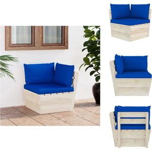 vidaXL Hoekbank Pallet - 60x60x65 cm - Blauw - Geïmpregneerd vurenhout - Polyester - Tuinbank