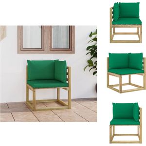 vidaXL Hoekbank Loungeset - Grenenhout - Groene Kussens - 64x64x70cm - Montage vereist - Tuinbank