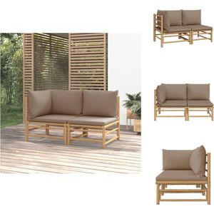 vidaXL Bamboe loungeset - Middenbank 55x69x65cm - Hoekbank 69x69x65cm - Taupe kussens - Tuinbank