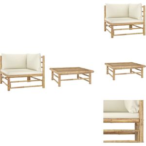 vidaXL Bamboe Loungehoek - Hoekbank + Tafel - Crèmewit - 70x70x60 cm - Tuinbank