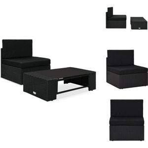 vidaXL Loungeset - Poly Rattan - Zwart - 1 Bank - PE-rattan / Stof / Gepoedercoat staal / Gehard glas - Tuinbank