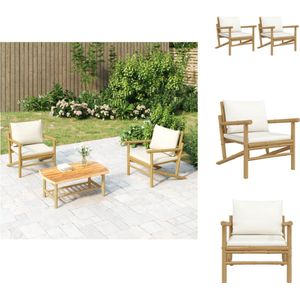 vidaXL Bamboe Tuinstoelen - Set van 2 - 63 x 75 x 74 cm - Sterke en Comfortabele Zitervaring - Crèmewitte Kussens - Geschikt voor Buitenruimtes - Duurzaam Materiaal - Montage Vereist - Draagvermogen 110 kg - Tuinbank