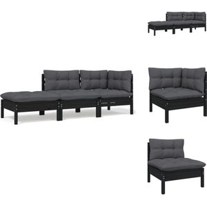 vidaXL Loungeset Helsinki - Massief grenenhout - Zwart - Hoekbank - Middenbank - Voetenbank - 63.5 x 63.5 cm - Zitkussen - Rug/zijkussen - Tuinbank