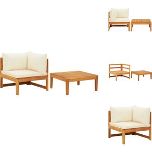 vidaXL Loungeset - Loungesets - Lounge Set - Lounge Sets - 2-delige Loungeset met crèmewitte kussens acaciahout