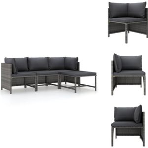 vidaXL Loungeset - Grijs PE-rattan en staal - Modulair - Hoekbank- 60x60x60cm - Middenbank- 54x60x60cm - Voetenbank- 60x60x32cm - Tuinbank