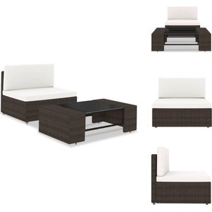 vidaXL Sectionele Loungeset - Poly Rattan - Bruin en Crèmewit - PE Rattan - Gepoedercoat Staal - Gehard Glas - 90x50x26 cm - Tuinbank