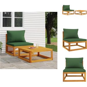 vidaXL Loungeset Acaciahout - Modulair - Middenbank 68x70.5x65cm - Groene Kussens - Tuinbank