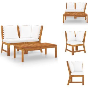 vidaXL Loungeset - Loungesets - Tuinset - Tuinsets - 3-delige Loungeset met crèmekleurige kussens massief acaciahout