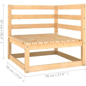 vidaXL Hoekbank 2-zits Massief Grenenhout - 70x70x67 cm - Grijs Kussen - Tuinbank