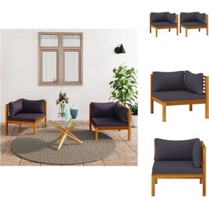 Vidaxl - Gartensofaelemente - Living Ecksofas 2 Stk. mit Dunkelgrauen Kissen Massivholz Teak - Grau