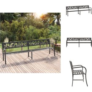 vidaXL Tuinbank Vintage Zwart - Staal en Kunststof - 246 x 58 x 77 cm - Roospatroon - Tuinbank