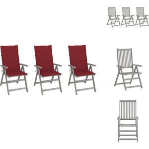 vidaXL Acacia Verstelbare Stoelenset - 56 x 70 x 110 cm - Greywash - Inclusief 3 stoelen met kussens - Tuinstoel