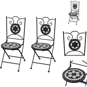 vidaXL Mozaïekstoelen - Set van 2 - Zwart / wit - Gepoedercoat ijzeren frame - Keramische zitting - 37 x 44 x 89 cm - Tuinstoel