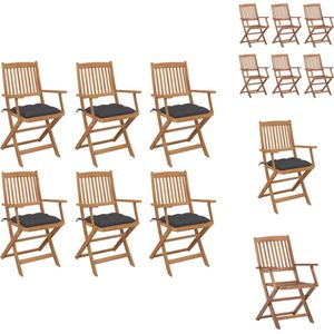 vidaXL Inklapbare stoelen Massief Acaciahout - 54x57x91 cm - Antraciet kussen - Tuinstoel