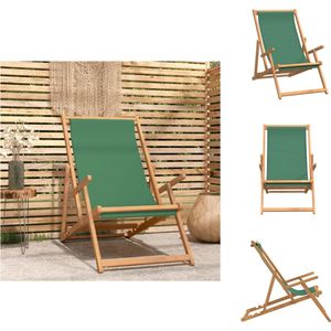 vidaXL Inklapbare Strandstoel - Groen - 60 x 126 x 87.5 cm - Teakhout - Verstelbare Rugleuning - Tuinstoel