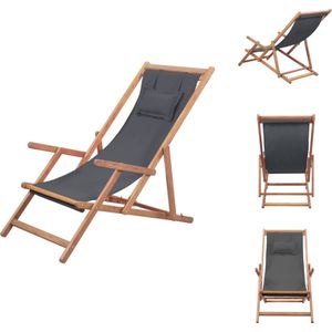 vidaXL Strandstoel - Strandstoelen - Houten Stoel - Houten Stoelen - Strandstoel inklapbaar stof en houten frame grijs