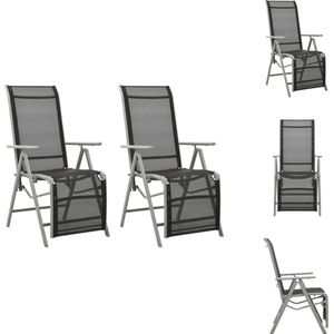 vidaXL Tuinstoelen 2 st verstelbaar textileen aluminium zilverkleurig - Stapelbare Stoel - Stapelbare Stoelen - Stoel - Stoelen