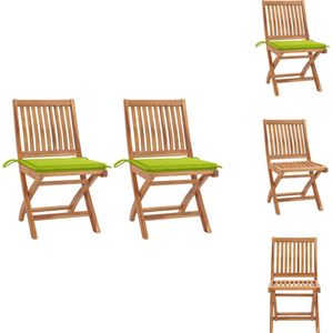 vidaXL Terrasstoelen Set van 2 - Hout - Inklapbaar - Helder Groen Kussen - Afmetingen 46.5 x 58 x 88 cm - vidaXL - Tuinstoel