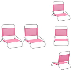 vidaXL Strandstoelen 2 st inklapbaar roze Strandstoel - Vouwstoel - Campingstoel - Tuinset - Rosé Meubilair
