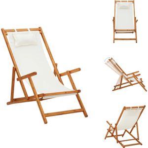 vidaXL Strandstoel - Strandstoelen - Houten Stoel - Houten Stoelen - Strandstoel inklapbaar massief eucalyptushout en stof crème