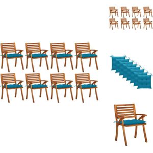 vidaXL Tuinstoelenset - Massief acaciahout - Lichtblauwe kussens - 8 stoelen - kussens - 59x59x87 cm - Tuinstoel