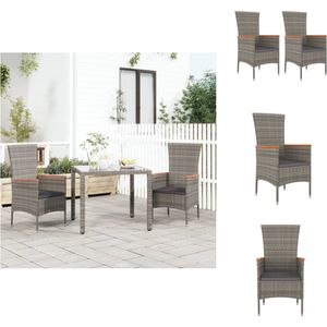 vidaXL Tuinstoel - Grijs - PE-rattan/staal/acaciahout - 60x58x108cm - Comfortabele zitkussens - Handleiding - Inclusief 2 stoelen en kussens - vidaXL - Tuinstoel