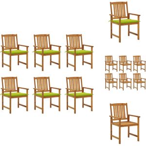 vidaXL Tuinstoelenset - Acaciahout - Olieafwerking - Helder groene kussens - 6 stoelen - kussens - Afmeting- 61x57x92cm - Weerbestendig - Eenvoudig te onderhouden - Tuinstoel