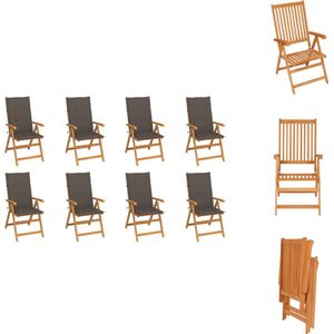 vidaXL Houten Stoel - Houten Stoelen - Tuin Stoel - Tuin Stoelen - Tuinstoelen 8 st verstelbaar met kussens massief teakhout