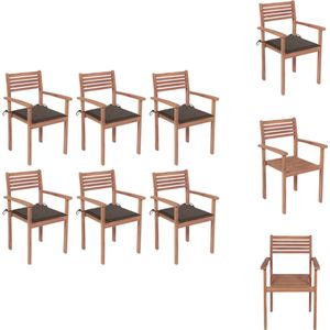 vidaXL Tuinstoelen Teak - Stapelbaar - Set van 6 - 56x51x90 cm - Taupe kussen - Tuinstoel